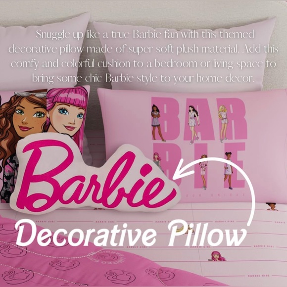 NWT Barbie Throw Pillow/ Pink Barbie Pillow Room Decor/Barbie Accessories - Picture 4 of 4